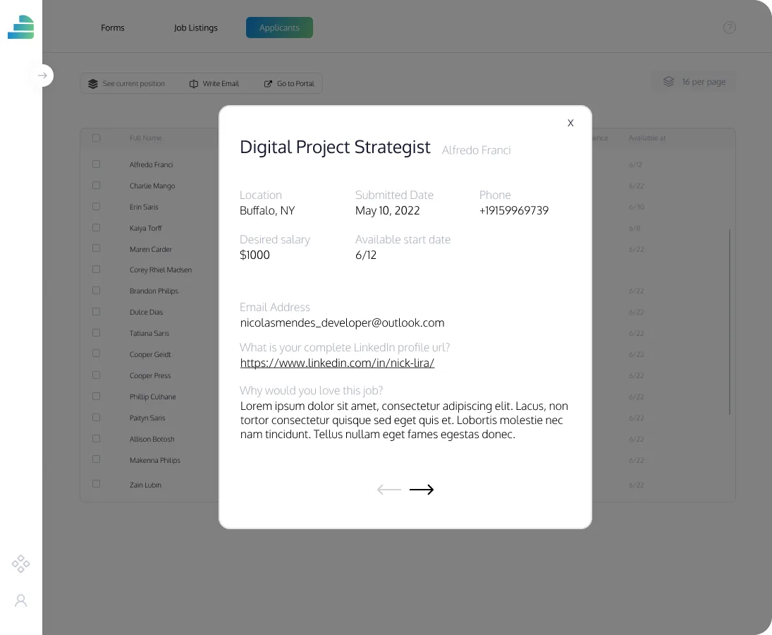Individual applicant data inspection